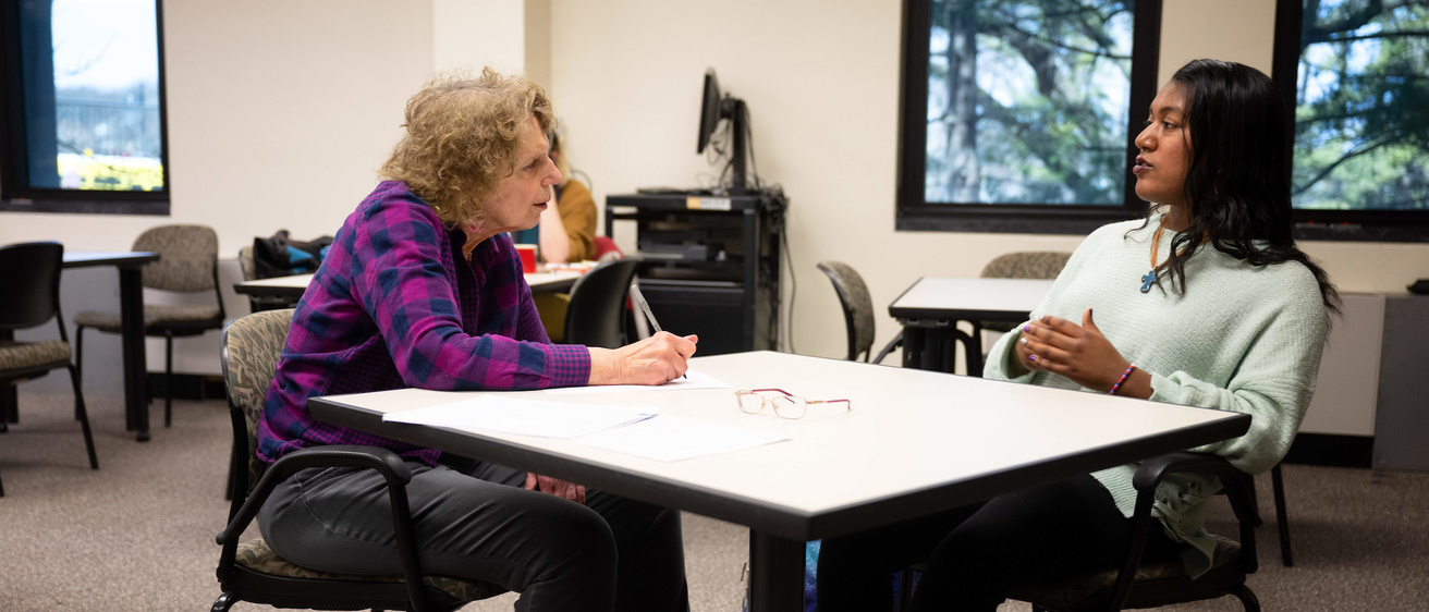 people working at the writing center